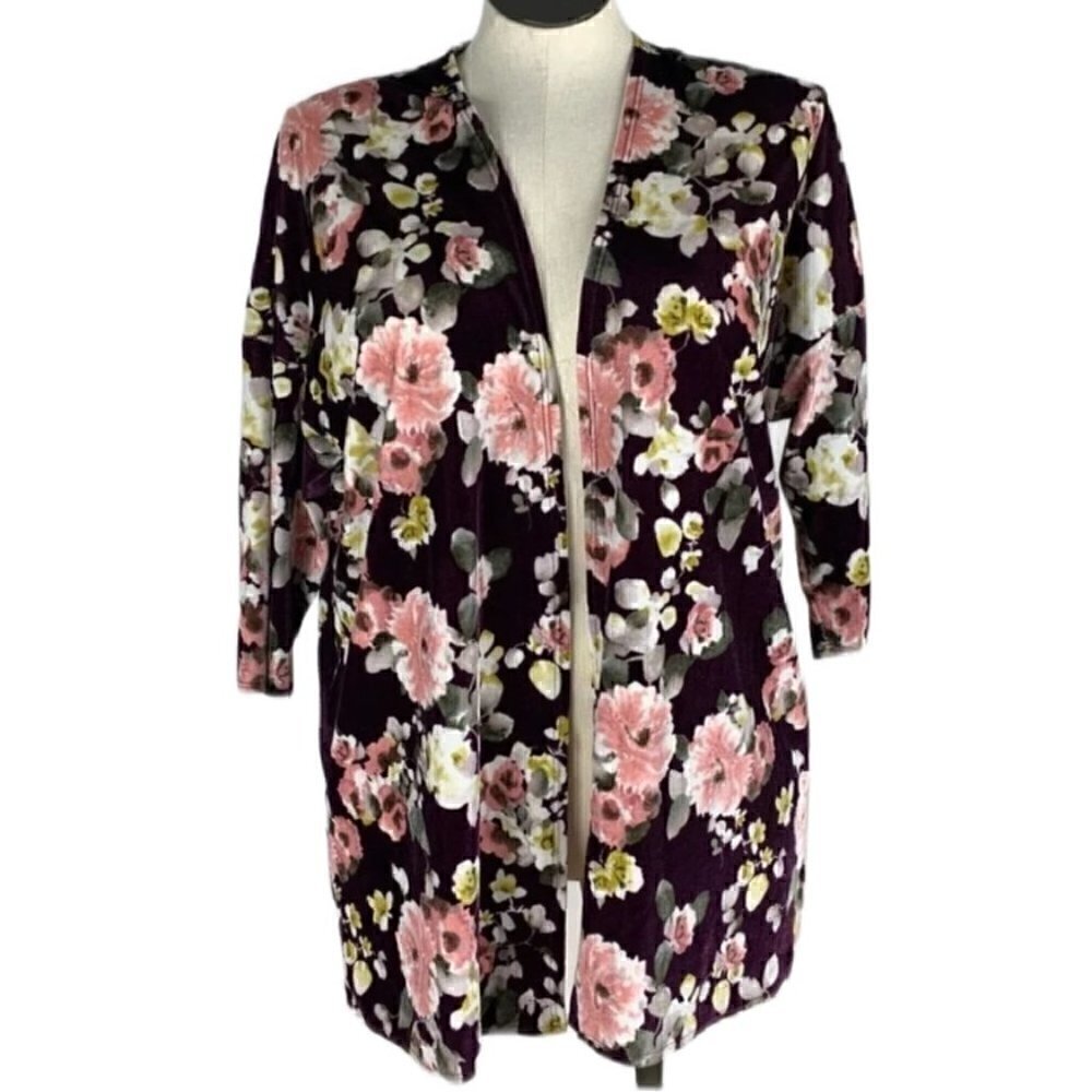 Womens Kimono Multicolored Floral Velvet Goth